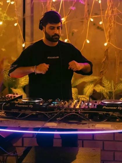 In my element at "The Picnic" in Hyderabad. The lush green background and fairy lights created the perfect atmosphere for some bouncy house and crispy Rominimal tunes.