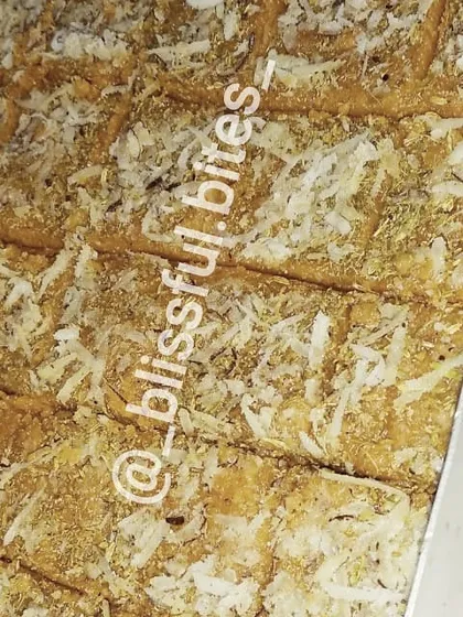A tray of freshly cut Gur Paapdi. The combination of jaggery and wheat flour creates a unique flavour that brings back childhood memories.