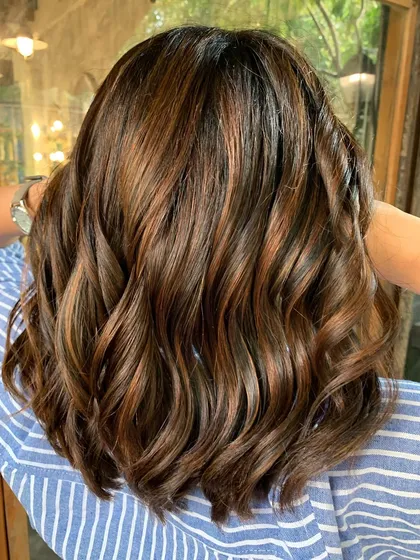 The full back view of this makeover, showcasing the beautiful, healthy, and stylish result of a cut and non-bleach color.