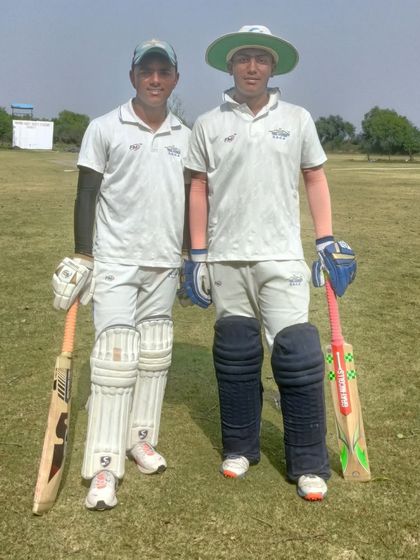 Aakash Mathur and Sumit Mahlawat after their incredible partnership. They both scored centuries and showed great batting skill.