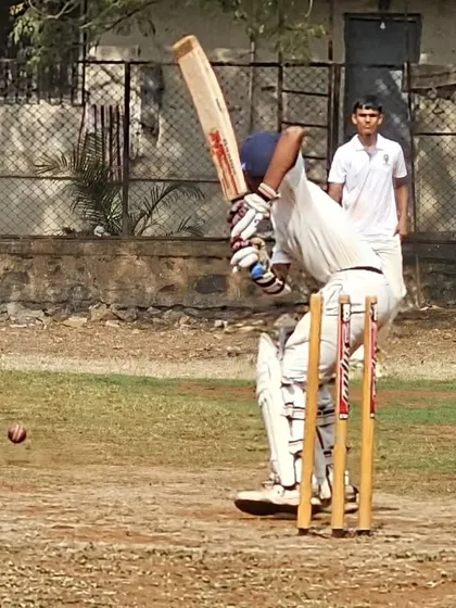 An action packed moment from one of our outdoor net sessions. This shows a batsman connecting with the ball, a result of countless hours of practice on timing and shot selection. This is the core of our batting practice.