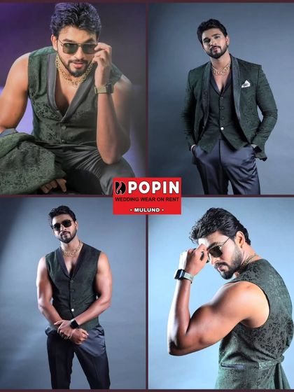 This collage showcases the different ways to style our green patterned suit. You can see how it looks fully suited, as a two-piece, or just with the waistcoat for a more relaxed vibe.