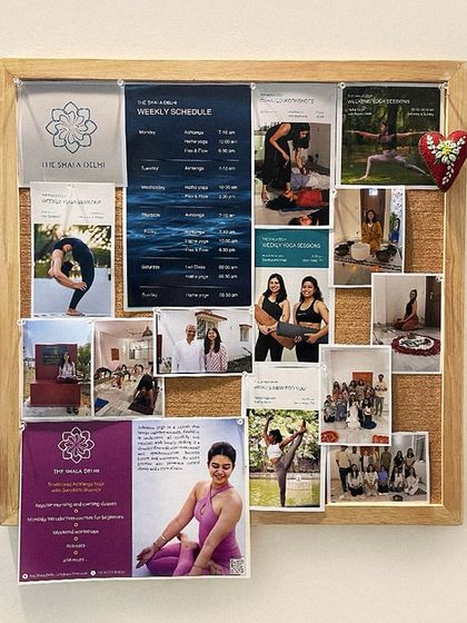 Our bulletin board in November, filled with announcements for upcoming workshops and classes. Stop by next time you're here to see what's planned for you.
