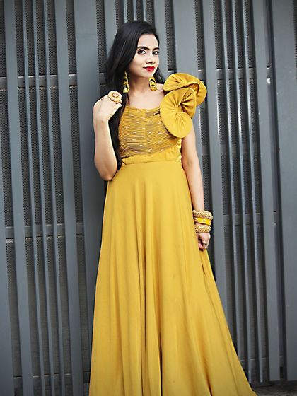 This gown is not just for Haldi, it's a statement piece for any daytime party or event.