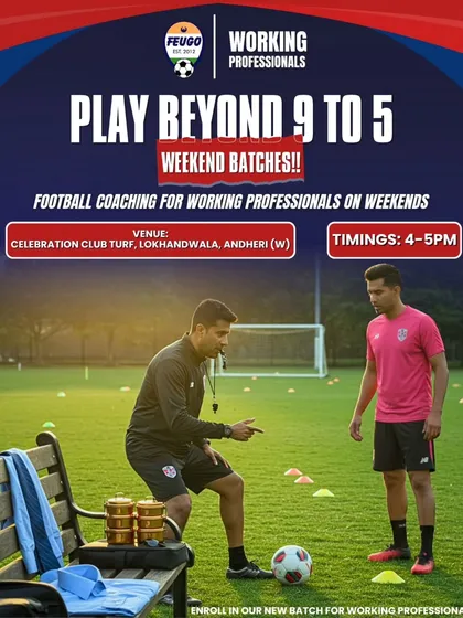 Our sessions are not just casual games. Here, one of our coaches provides tactical instruction during a weekend batch for working professionals. We focus on improving your game sense and skills, no matter your current level.