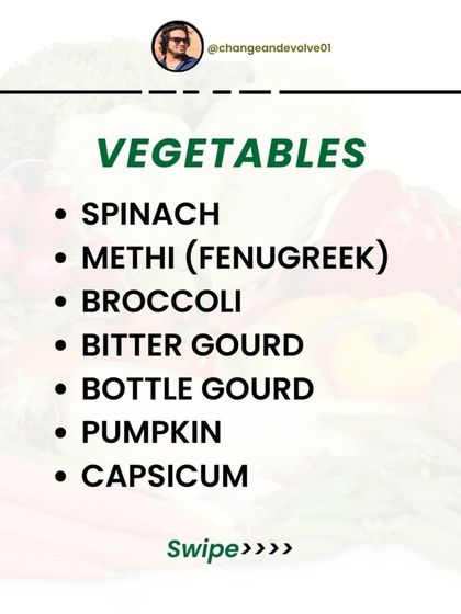 My PCOS-friendly grocery list includes a variety of vegetables like spinach, methi, broccoli, and gourds to provide essential vitamins and fiber.