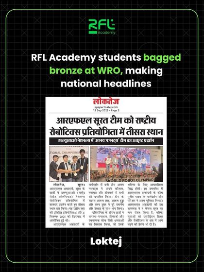 Another feature in the Loktej newspaper celebrating our Surat team's bronze medal at the national WRO competition. National recognition for our young innovators.