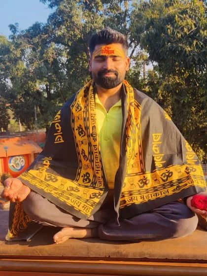A moment of peaceful meditation in Ujjain, a city rich with spiritual energy. Finding a quiet spot to center the mind is possible anywhere, helping to bring a sense of calm to a busy life.
