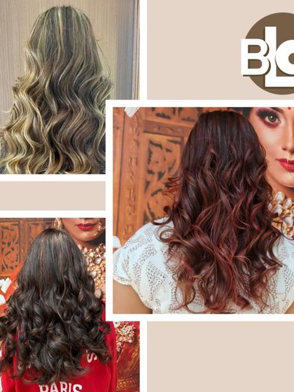 A collage showcasing different hair color and styling options. Whether you want blonde, red, or dark curls, we can create the look for you.