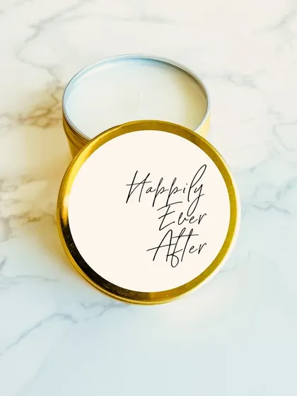 Wish the happy couple a 'Happily Ever After' with these cute and simple tin candles. They are easy to customize and perfect for wedding return gifts.