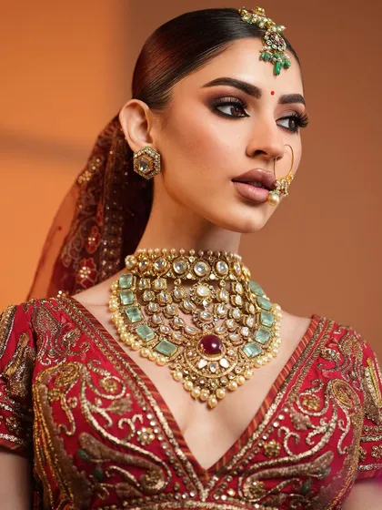 Another angle capturing the artistry of this traditional bridal look.