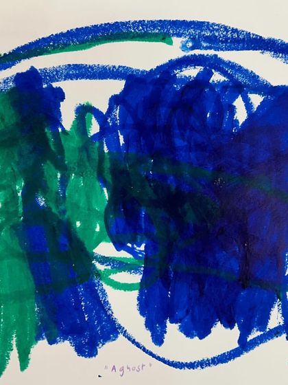 These images showcase the beauty of "mark-making," the first stage of writing. What looks like scribbles to an adult is a child's exploration of lines, shapes, and the stories they can tell, complete with their own dictated captions.