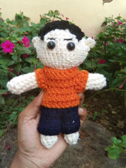 The custom crochet boy doll from the couple set.
