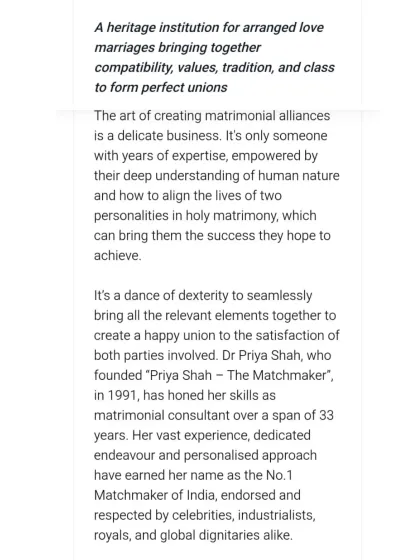 The Times of India, Etimes, and Times Ascent have chronicled my journey extensively, from receiving the Inspiring Entrepreneur Award to being ranked among the world's top 3 elite matchmakers. These articles detail my philosophy of creating 'organic connections' and building a heritage institution for arranged love marriages.