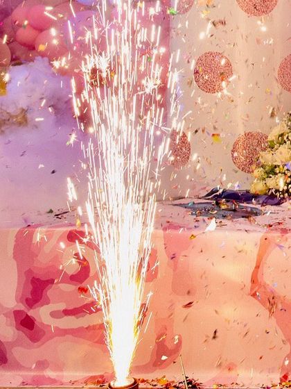 A close-up of a cold pyro sparkler, a popular add-on for birthdays and parties. These effects add a touch of glamour and excitement to any celebration.