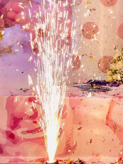 A close-up of a cold pyro sparkler, a popular add-on for birthdays and parties. These effects add a touch of glamour and excitement to any celebration.