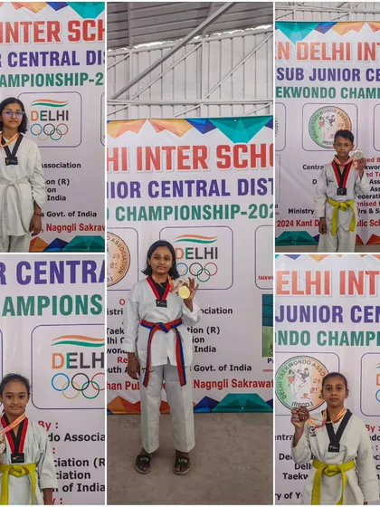 My students after competing at the 13th Sub Junior Central Taekwondo Championship, where Sarisha Jha won gold in Poomsae.