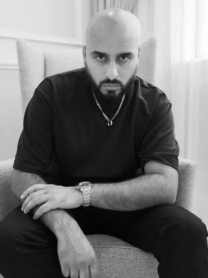 A powerful black and white portrait. The intensity comes from a deep love for the music.