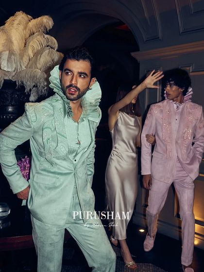 Crafted for the night’s finest hours. Confidence meets elegance, and style lingers well past dawn in these pastel-toned, embroidered suits.