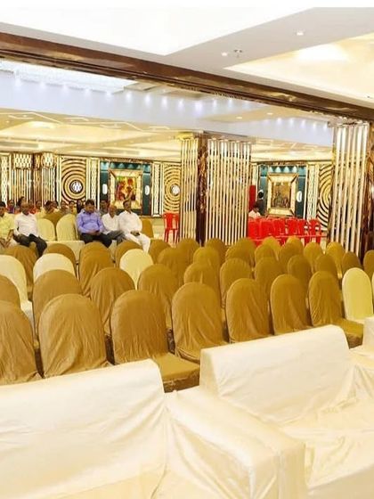 Seating arrangement at Grand Utsav Banquet. The combination of sofas and chairs provides comfortable seating options for all your guests.