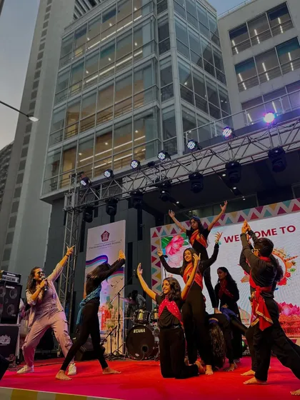 On stage with a dance troupe at the SVKM Carnival. The energy was incredible, from evening till night.