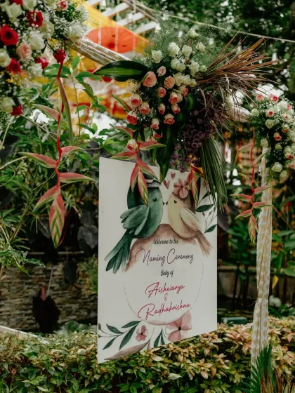 The first welcome to a new life. This custom welcome board for a naming ceremony reflects the personal touch I bring to every event. I handle all aspects of event design and decor, from grand mandaps to these small, meaningful details.