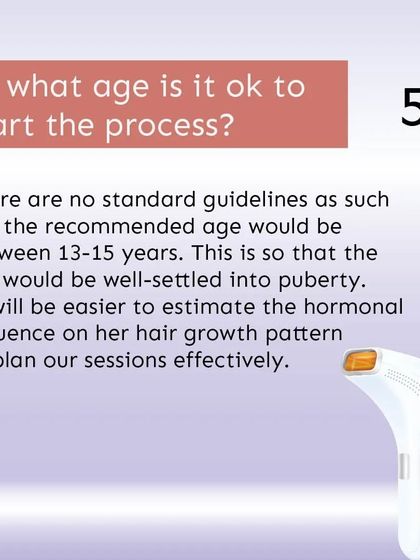 "At what age is it ok to start?" We generally recommend starting laser hair reduction after puberty, typically between 13-15 years. This allows us to better assess hormonal influences on hair growth and plan the sessions more effectively.