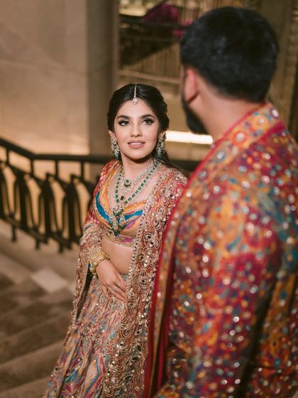 A sweet moment between the couple during the Garba night festivities.