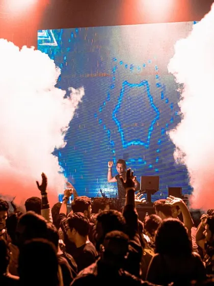 Surrounded by CO2 smoke and an energetic crowd at Liit, Pune.