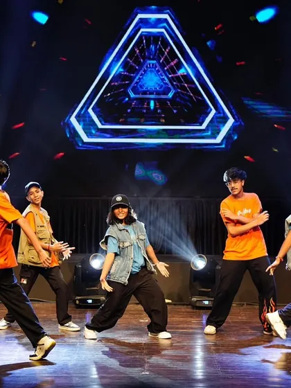 Our hip hop crew, in perfect sync, owning the stage at Zest 25. We teach our students not just the moves, but the confidence and attitude to perform with style.