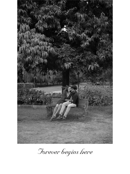A quiet, intimate moment on a park bench. Even simple settings can be perfect for beautiful, heartfelt pre-wedding photos.