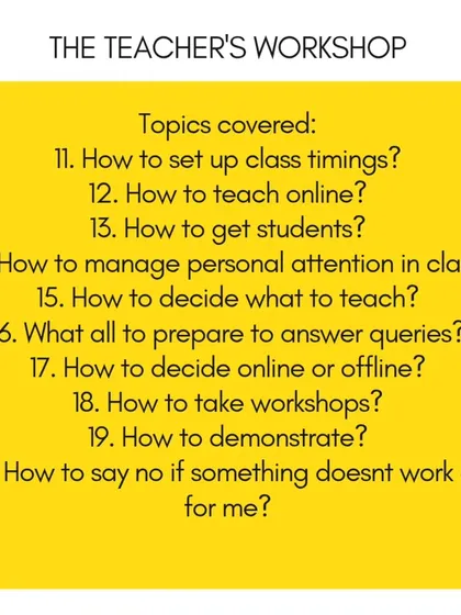 Then we dive into the art of teaching itself. Learn how to set class timings, get students, manage personal attention in a group setting, and even how to say no when something isn't working for you.