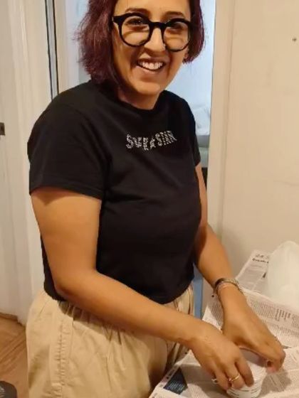 A happy, smiling moment just before starting a mural project in Delhi. This is me in my element, ready to create.