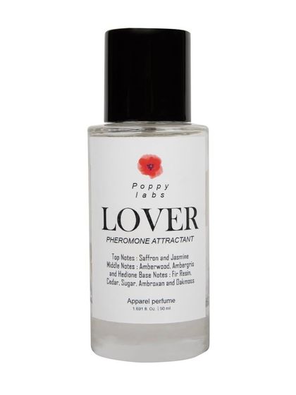A bottle of 'Lover' perfume isolated on a white background, perfect for Amazon or Nykaa.