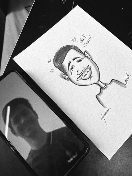 Another great example of the process. I take a simple photo and create a fun, hand-drawn caricature with a personal touch like "Chill Madii."