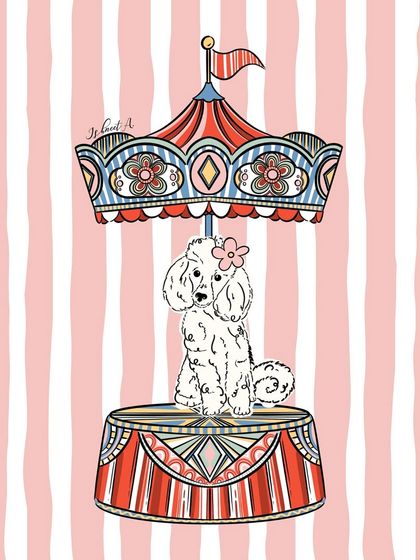 Life is better with poodles and carousels. This sweet doodle captures a sense of playful nostalgia with a cute poodle as the star of the show.