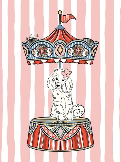 Life is better with poodles and carousels. This sweet doodle captures a sense of playful nostalgia with a cute poodle as the star of the show.