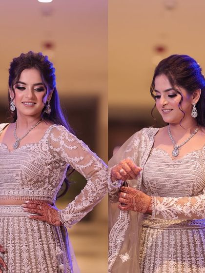 Candid shots of the bride getting ready. The makeup looks stunning even before the final touches.