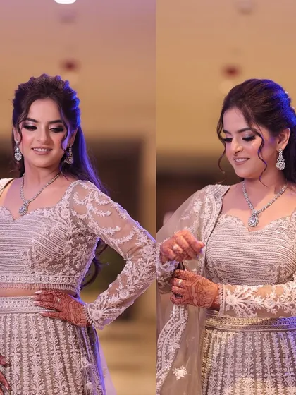 Candid shots of the bride getting ready. The makeup looks stunning even before the final touches.