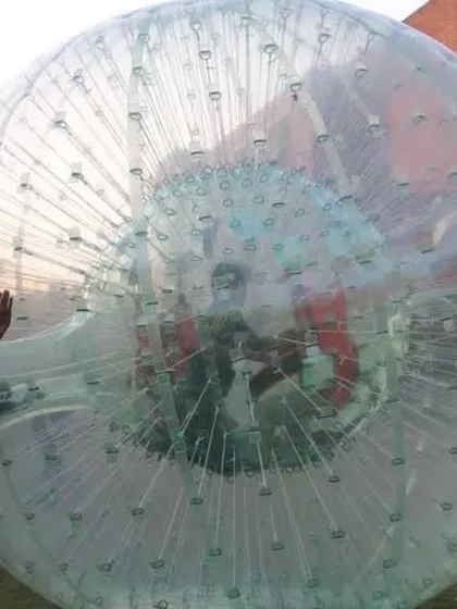 This is a human-sized zorb ball, also known as a water roller. You can climb inside and roll on water or on a grassy field. It's a very unique experience.