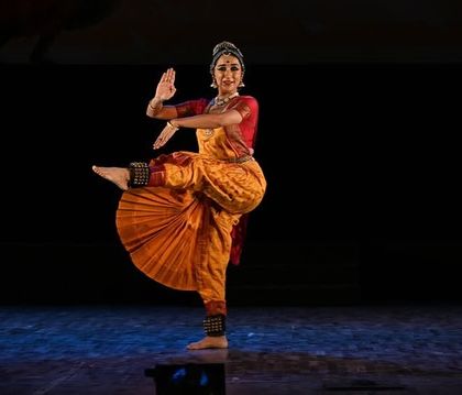 A strong, defined pose that showcases the sculptural quality of Kuchipudi. Each stance is held with precision and intention, making it a picture in itself.
