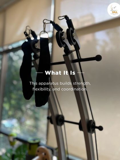 This is a close-up of the apparatus on the Jump-Stretch Board. It is designed to build strength, flexibility, and coordination through a variety of standing, seated, or lying exercises.