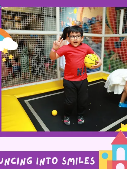Bouncing into smiles on our enclosed trampoline. It's a safe and fun way for kids to burn off energy.