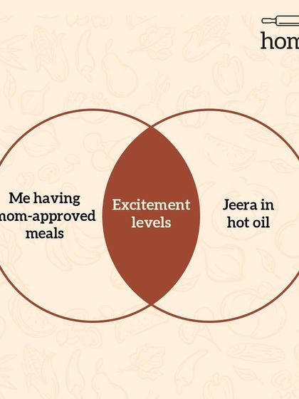 A Venn diagram of pure excitement. The feeling of 'jeera' crackling in hot oil is the same level of excitement as having mom-approved meals.
