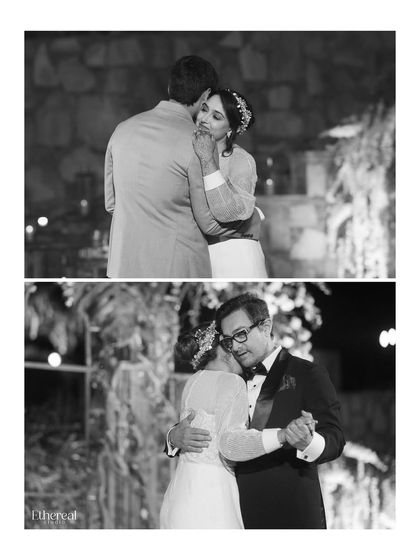 A collage of two powerful moments: the groom dancing with his mother, and the bride dancing with her father. This captures the emotional significance of these parent dances in a beautiful, parallel format.