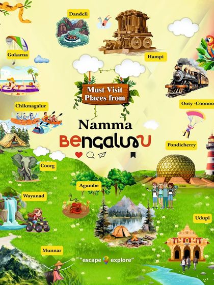 A beautiful illustrated map of all the must-visit places from "Namma Bengaluru" that we take you to.