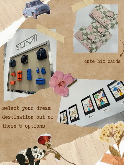 A closer look at my live illustration setup for the TUMI event. Guests could choose from five different travel destinations for their portrait, making the experience interactive and personalized. I handle all the details, from the art supplies to the display.