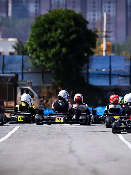 The view from behind the grid, showing the intense focus before a race.
