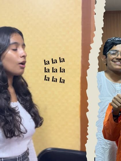 A snapshot of a vocal lesson and a happy student. Our singing classes focus on technique, expression, and building confidence.