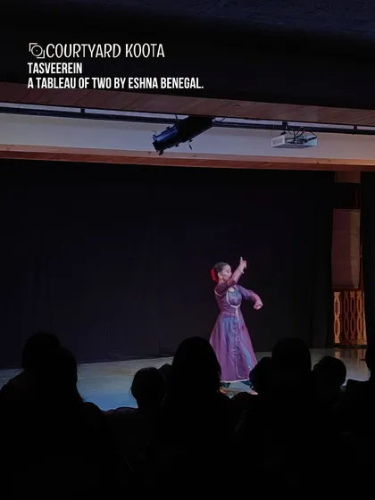 A solo Kathak performance, 'Tasveerein: A Tableau of Two', by Eshna Benegal. The dramatic lighting and intimate setting of our black box theatre put the focus entirely on the dancer's graceful movements and expressions.